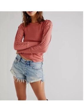 We The Free Pink Ribbed Daisy Braided Top - size Medium NWT